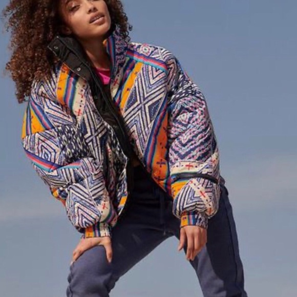 Free People FP Movement Power House Quilted Puffer Lg Blue Pink Jacket Coat - Picture 11 of 16